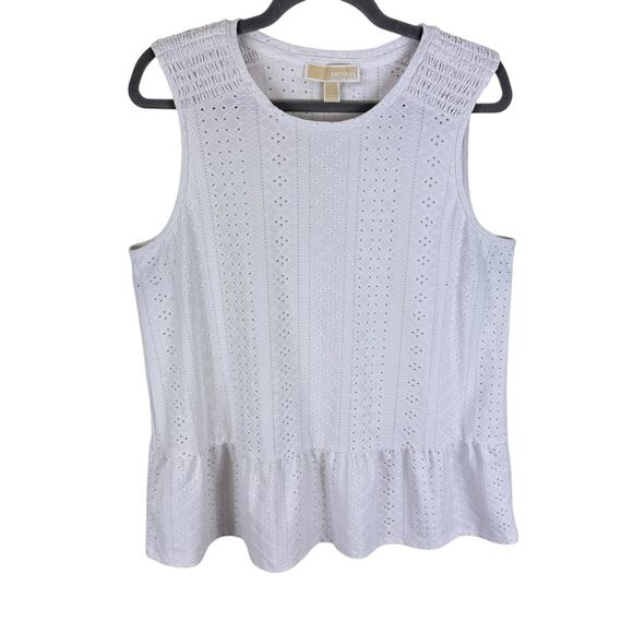 Michael Kors White Eyelet Sleeveless Peplum Blouse Large - Picture 1 of 6